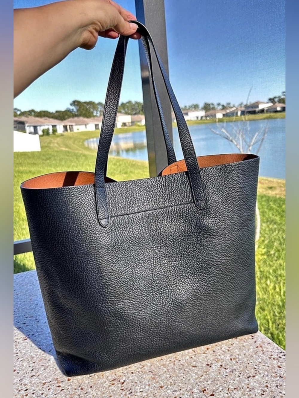 Cuyana Leather Tote in Black & Brown